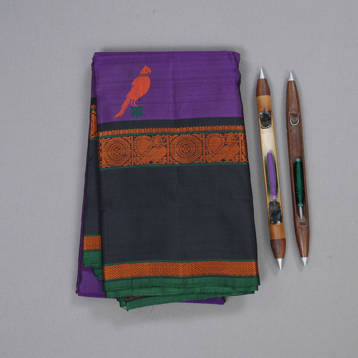 Hayagrivas Purple Kanjivaram Silk Saree with Black Border BBD682H10-3