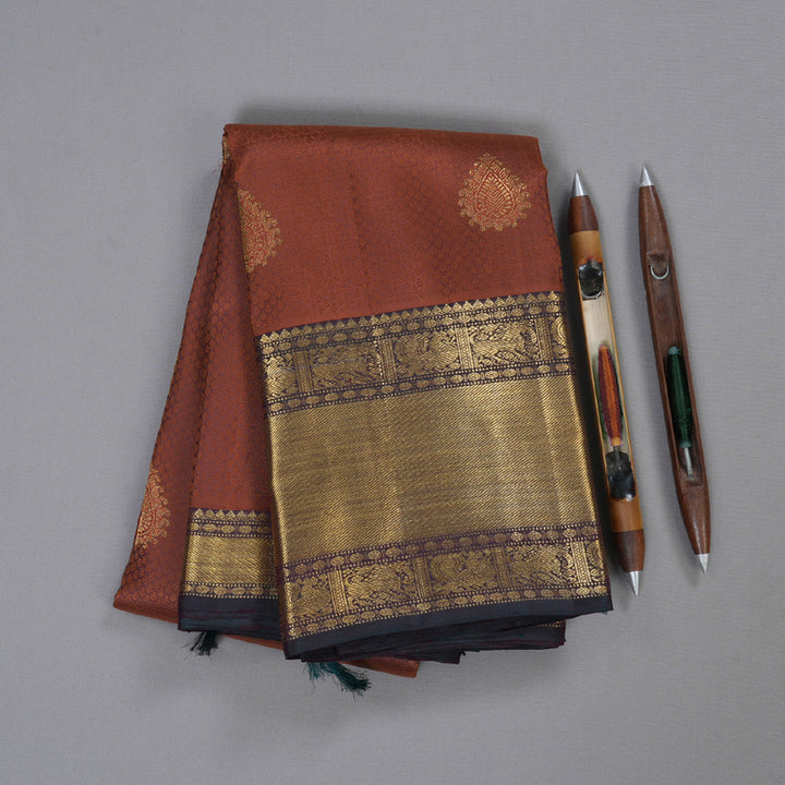 Hayagrivas Brown Handloom Kanjivaram Silk Saree with Mandhalir Border BBD683H2-1