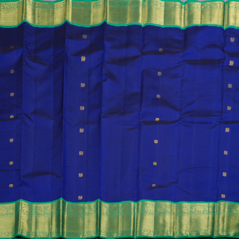 Hayagrivas Blue Kanjivaram Silk Saree with Light Green Border - BBD684H2-5