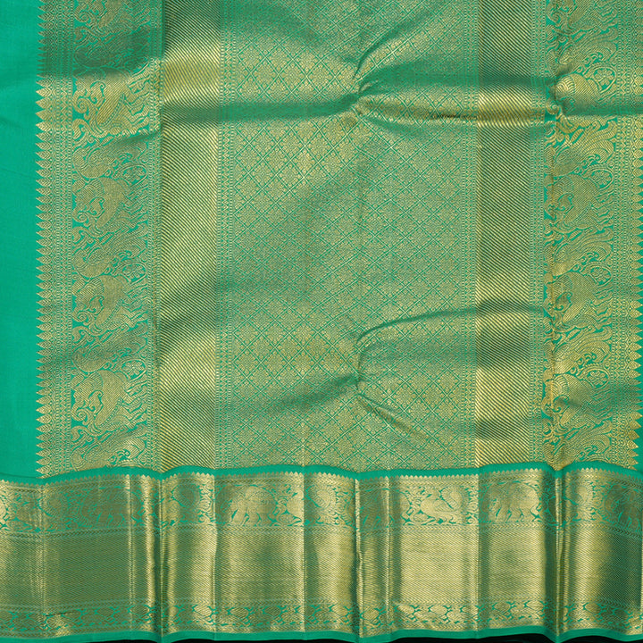 Hayagrivas Blue Kanjivaram Silk Saree with Light Green Border - BBD684H2-5