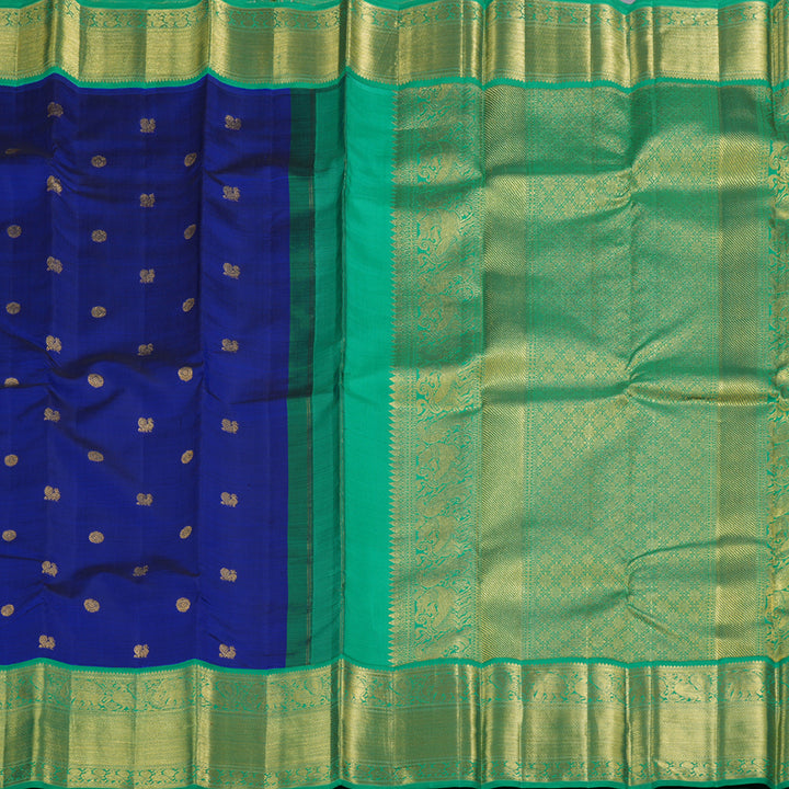 Hayagrivas Blue Kanjivaram Silk Saree with Light Green Border - BBD684H2-5