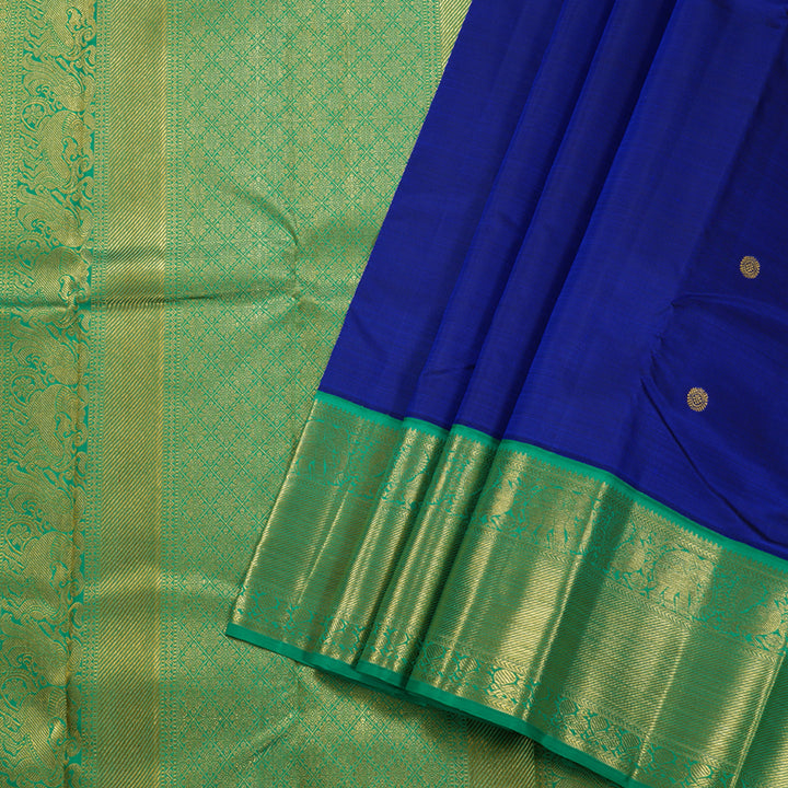 Hayagrivas Blue Kanjivaram Silk Saree with Light Green Border - BBD684H2-5