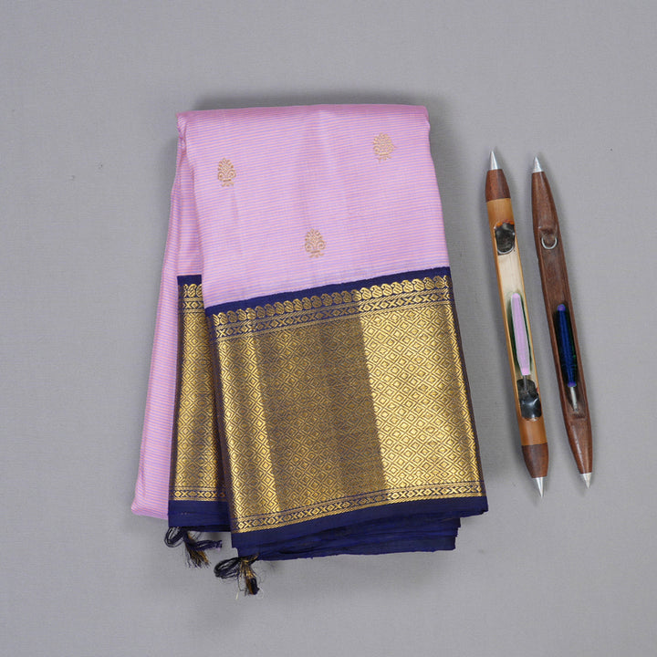 Hayagrivas Baby Pink Kanjivaram Silk Saree with Midnight Blue Border - BBD684H3-1