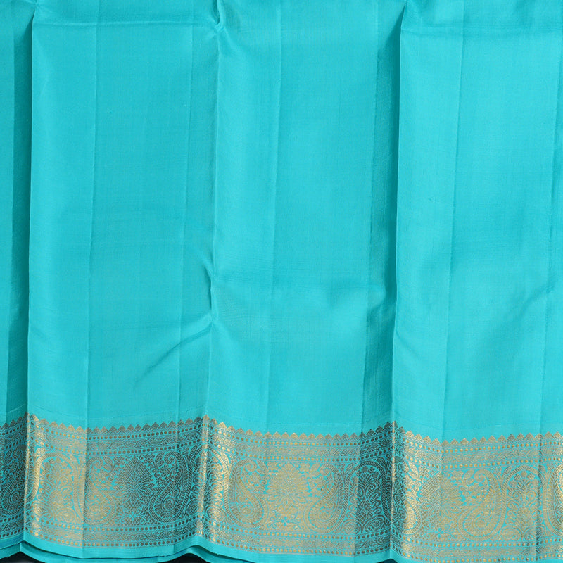 Hayagrivas Off White Handloom Kanjivaram Silk Saree with Sea Blue Border BBD686H2-2