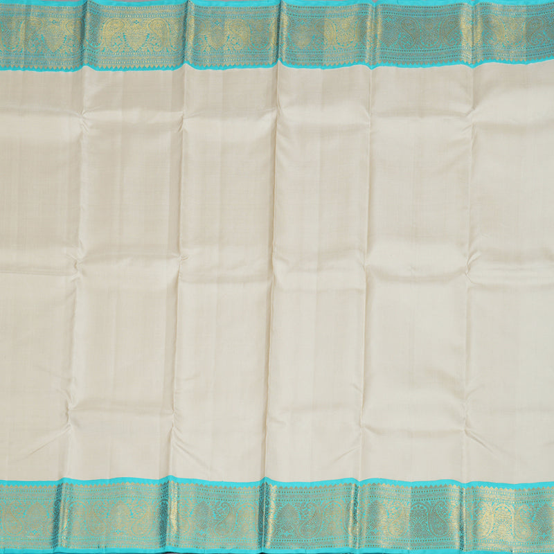 Hayagrivas Off White Handloom Kanjivaram Silk Saree with Sea Blue Border BBD686H2-2