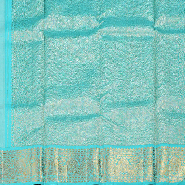 Hayagrivas Off White Handloom Kanjivaram Silk Saree with Sea Blue Border BBD686H2-2