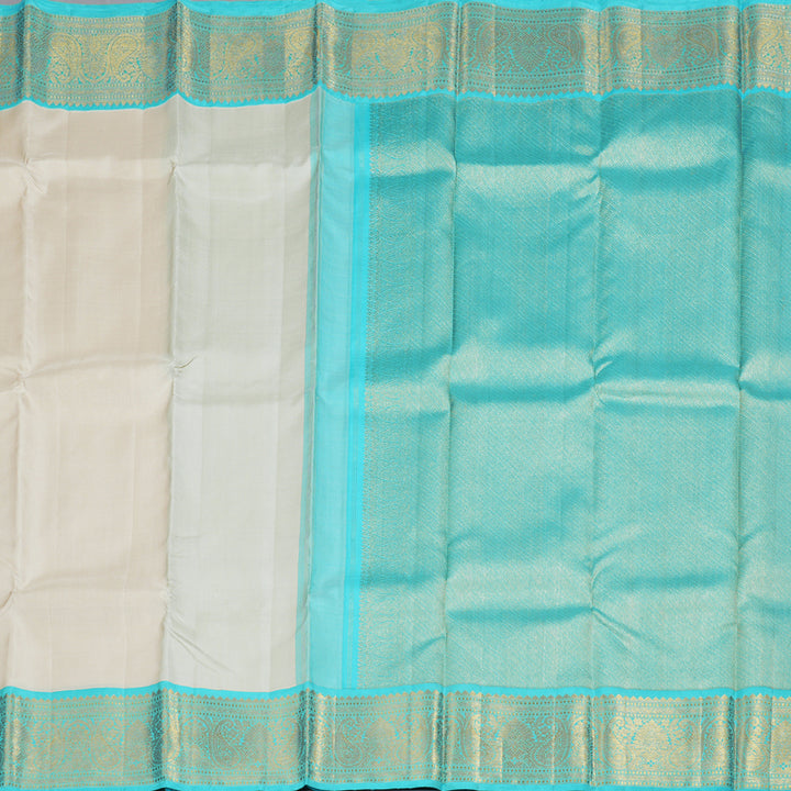 Hayagrivas Off White Handloom Kanjivaram Silk Saree with Sea Blue Border BBD686H2-2