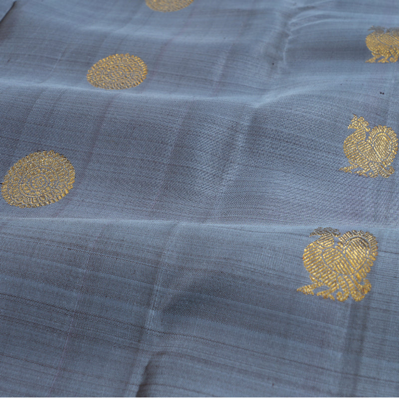 Hayagrivas Dark Grey Kanjivaram Silk Saree with Purple Border BBD687H9-3