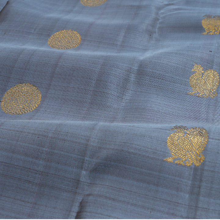 Hayagrivas Dark Grey Kanjivaram Silk Saree with Purple Border BBD687H9-3