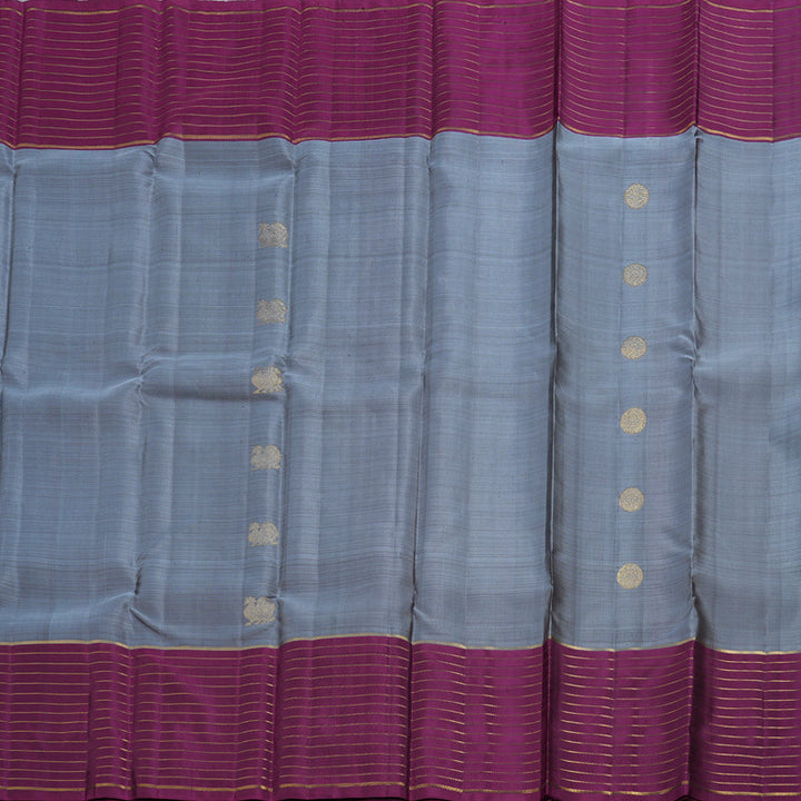 Hayagrivas Dark Grey Kanjivaram Silk Saree with Purple Border BBD687H9-3