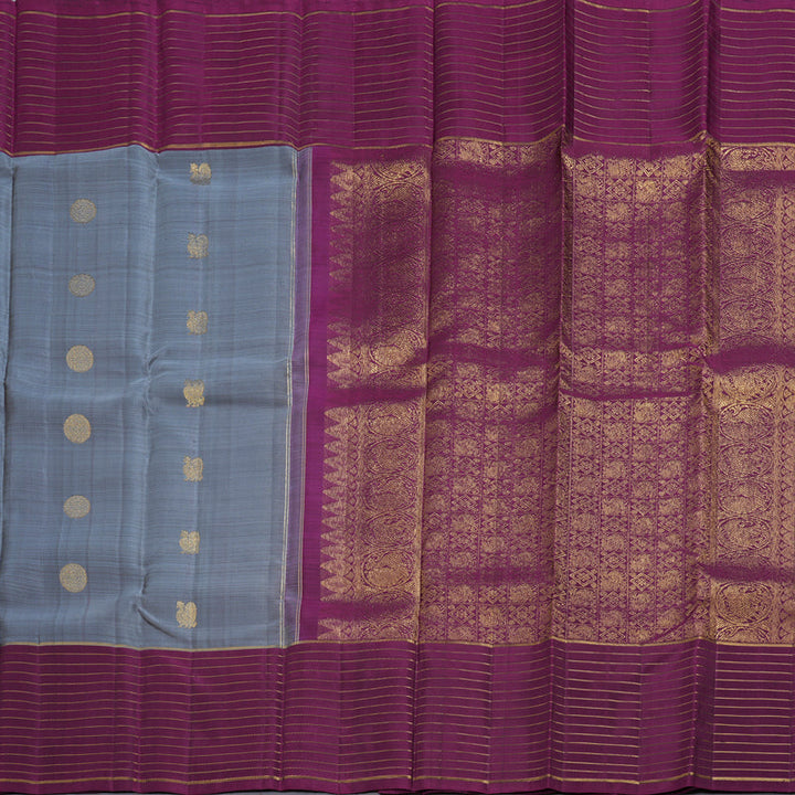 Hayagrivas Dark Grey Kanjivaram Silk Saree with Purple Border BBD687H9-3