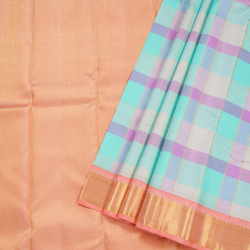 Hayagrivas Multi Color Kanjivaram Silk Saree with Peach Border BBD694H2-1