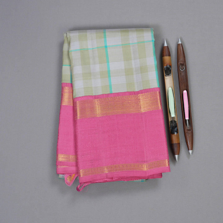 Hayagrivas Pastel Checks Kanjivaram Silk Saree with Pink Border - BBD694H6-1