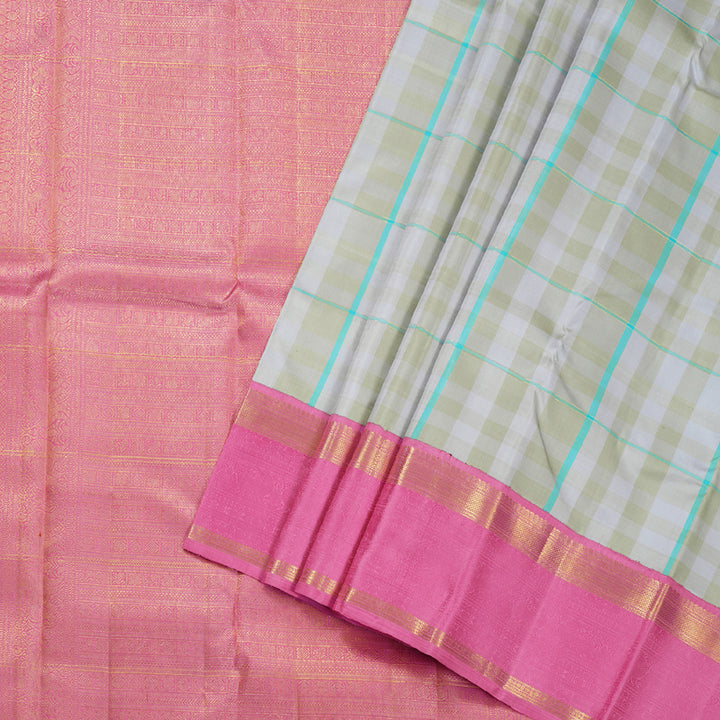 Hayagrivas Pastel Checks Kanjivaram Silk Saree with Pink Border - BBD694H6-1