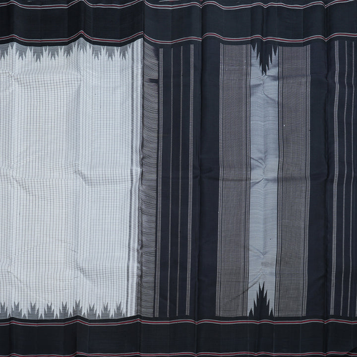 Hayagrivas White Kanjivaram Silk Saree with Black Border BBD702H1-3