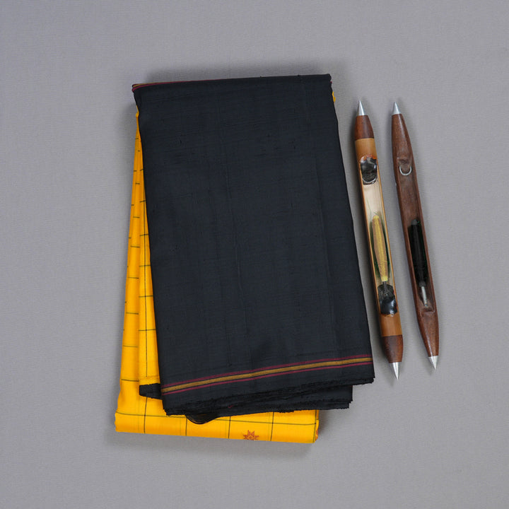 Hayagrivas Yellow Kanjivaram Silk Saree with Black Border BBD702H2-1