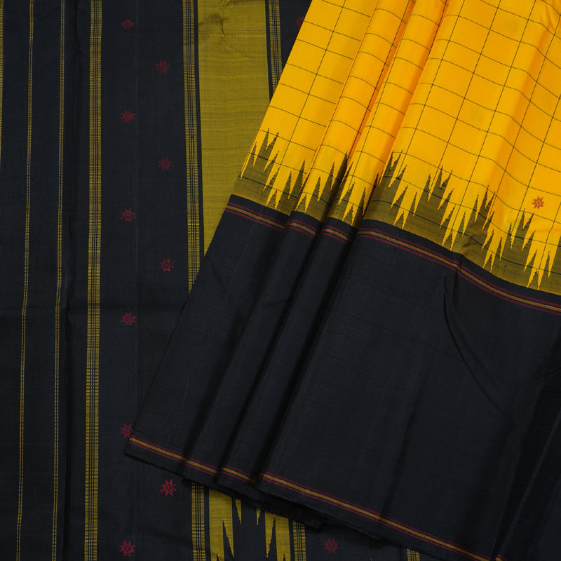 Hayagrivas Yellow Kanjivaram Silk Saree with Black Border BBD702H2-1