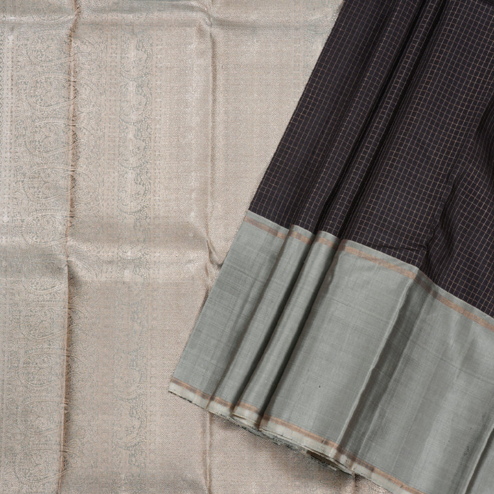 Hayagrivas Black Kanjivaram Silk Saree with Ash Grey Border BBD706H1-1