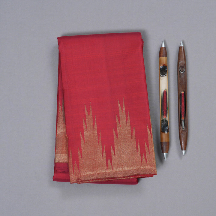 Hayagrivas red Kanjivaram Silk Saree with Red Border - BBD710H2-1