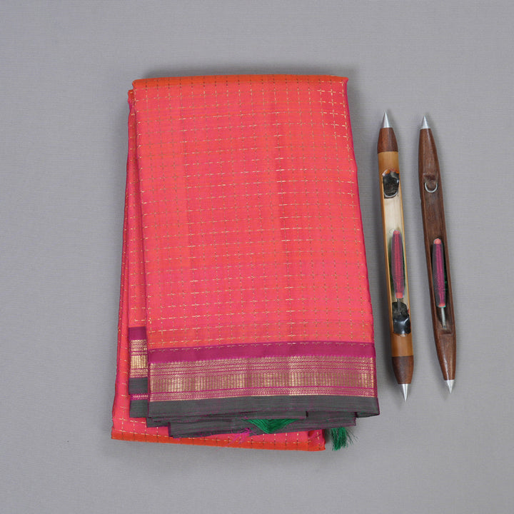 Hayagrivas Orangish Pink Kanjivaram Silk Saree with Berry  Border - BBD710H4-1