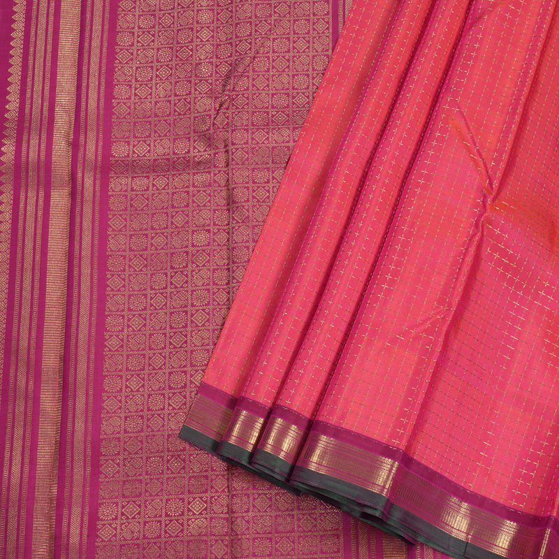 Hayagrivas Orangish Pink Kanjivaram Silk Saree with Berry  Border - BBD710H4-1