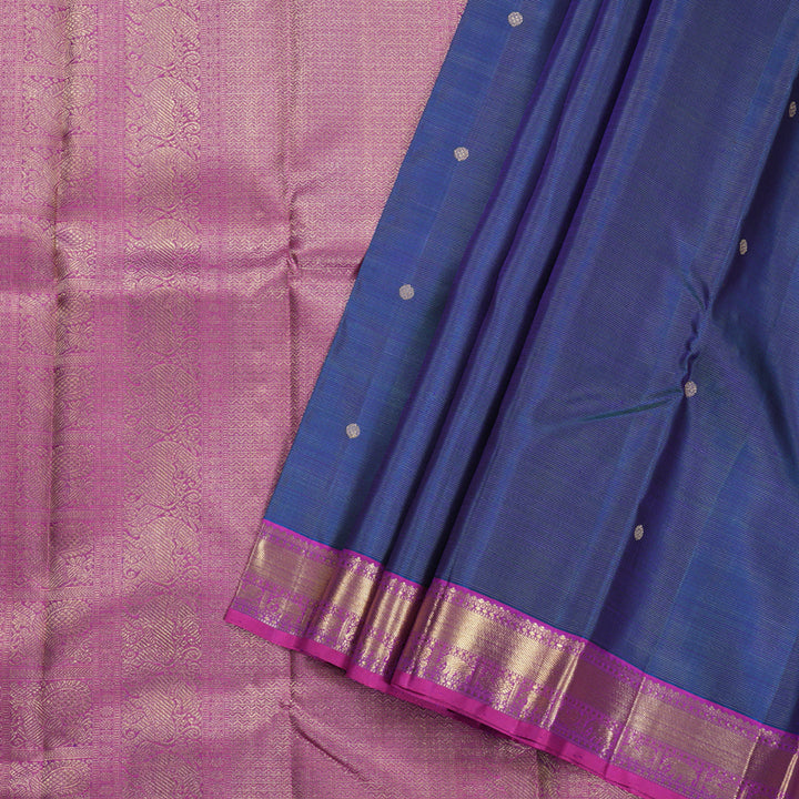 Hayagrivas Peacock Blue Kanjivaram Silk Saree with Purple Border - BBD712H2-1