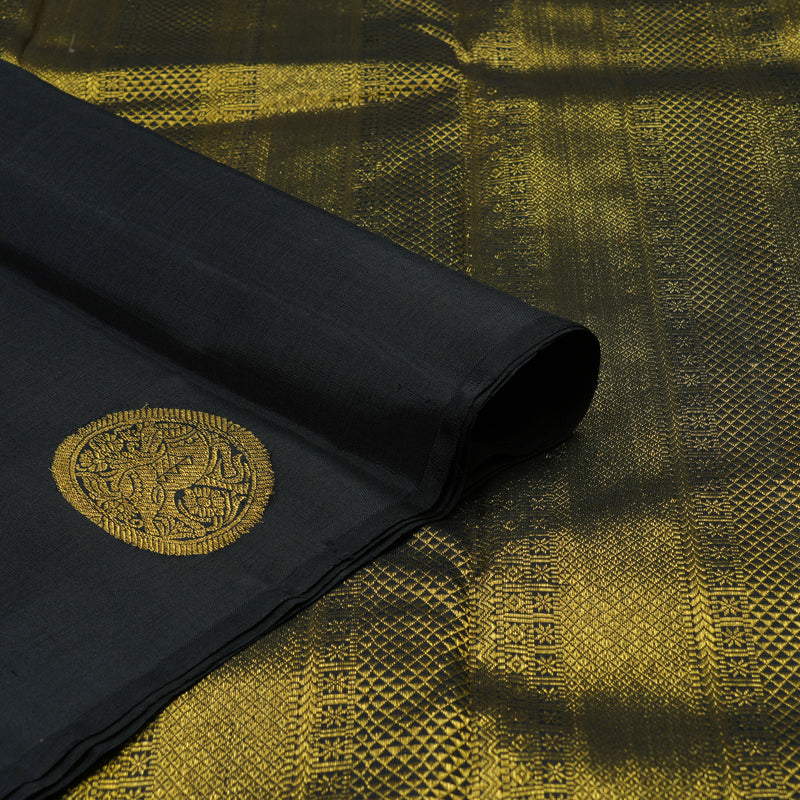 Hayagrivas Handloom Grey Kanjivaram Silk Saree with Black border BBD713H4-1