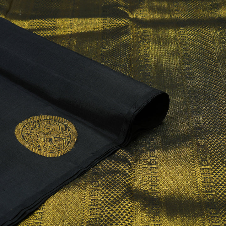 Hayagrivas Handloom Grey Kanjivaram Silk Saree with Black border BBD713H4-1