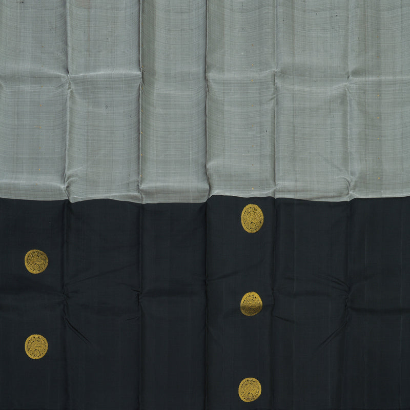 Hayagrivas Handloom Grey Kanjivaram Silk Saree with Black border BBD713H4-1