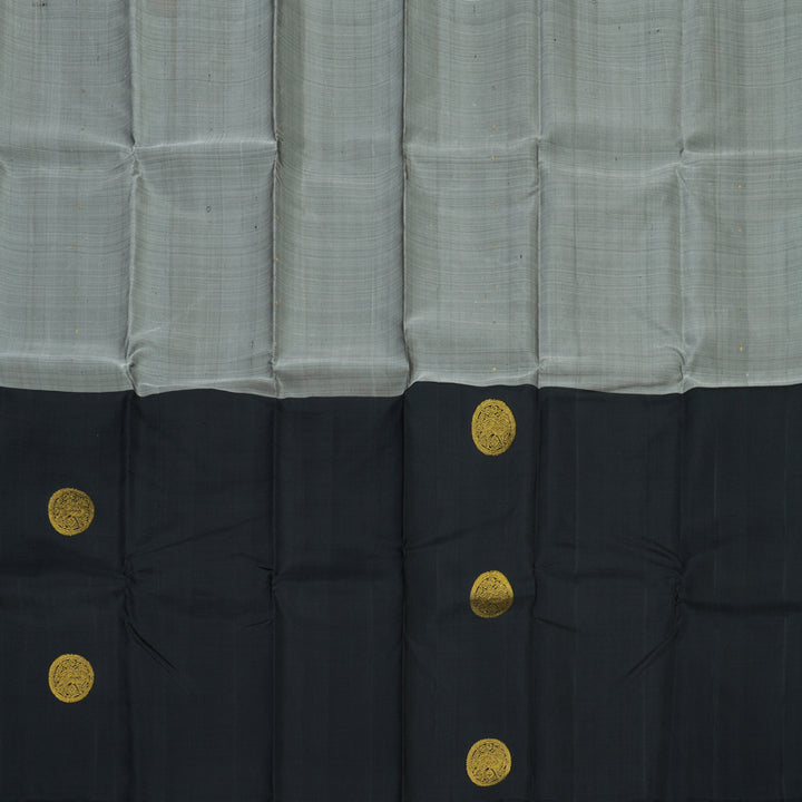 Hayagrivas Handloom Grey Kanjivaram Silk Saree with Black border BBD713H4-1