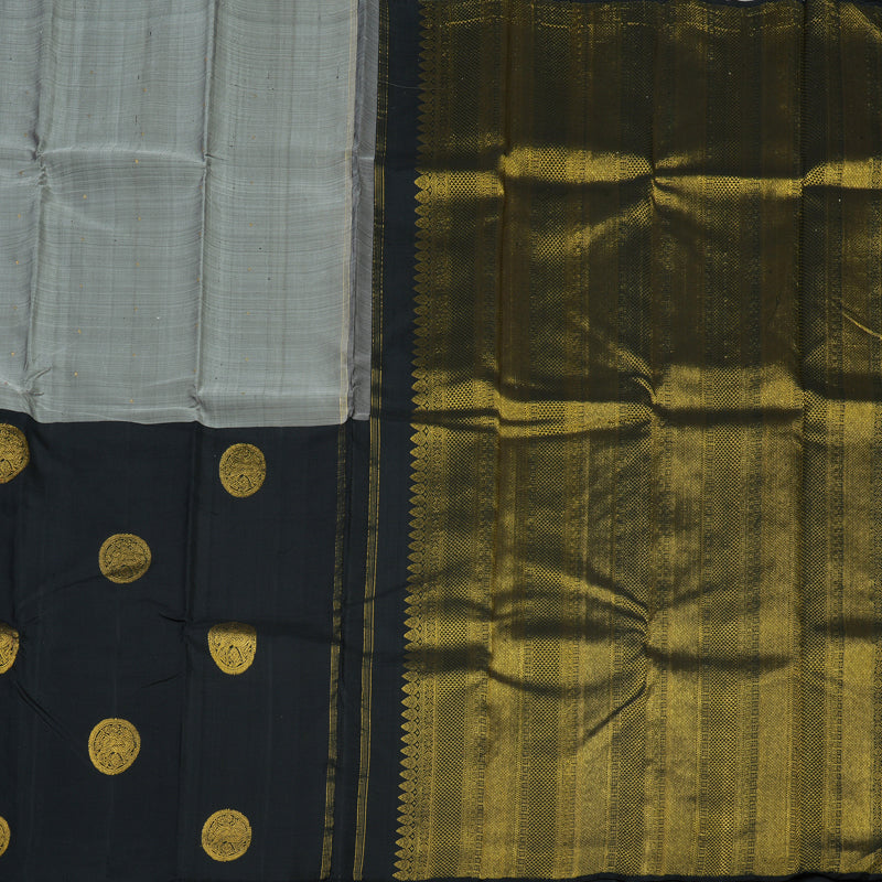 Hayagrivas Handloom Grey Kanjivaram Silk Saree with Black border BBD713H4-1