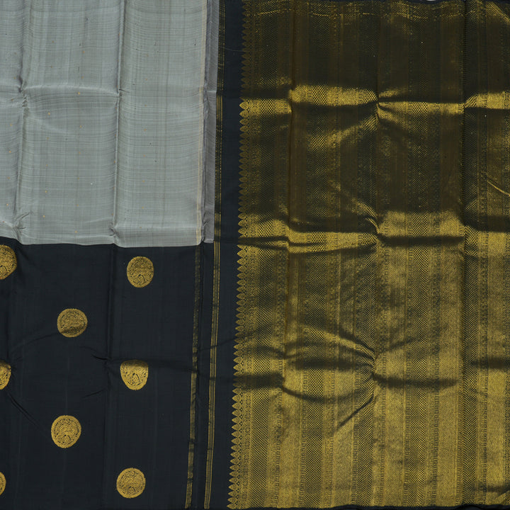 Hayagrivas Handloom Grey Kanjivaram Silk Saree with Black border BBD713H4-1