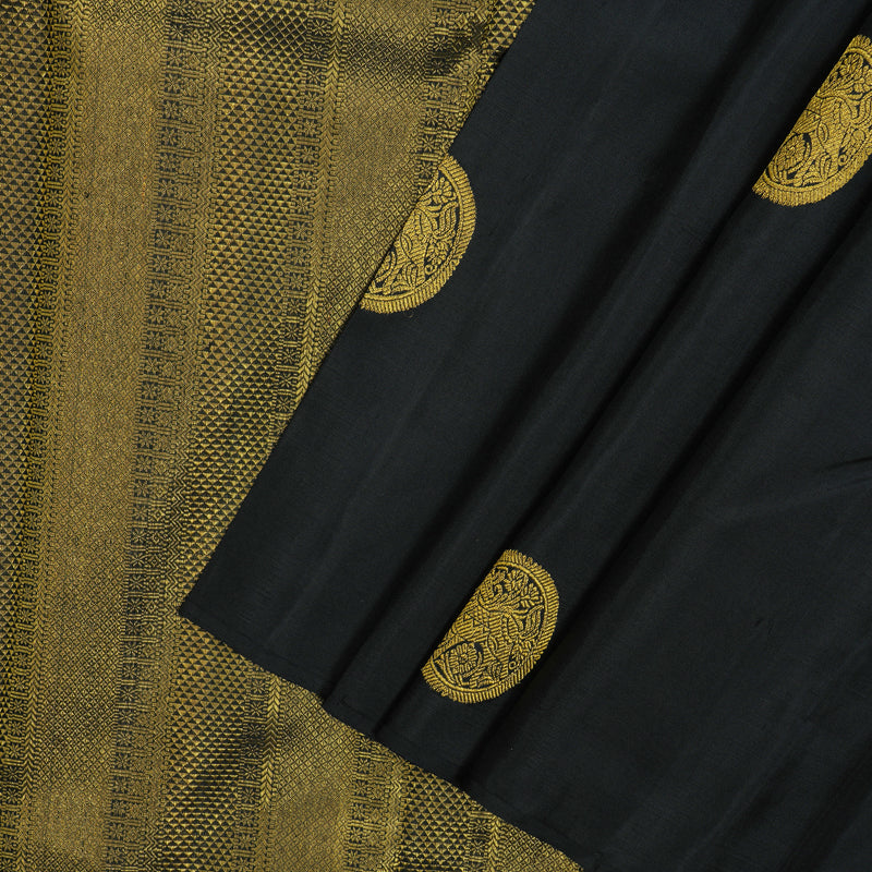 Hayagrivas Handloom Grey Kanjivaram Silk Saree with Black border BBD713H4-1