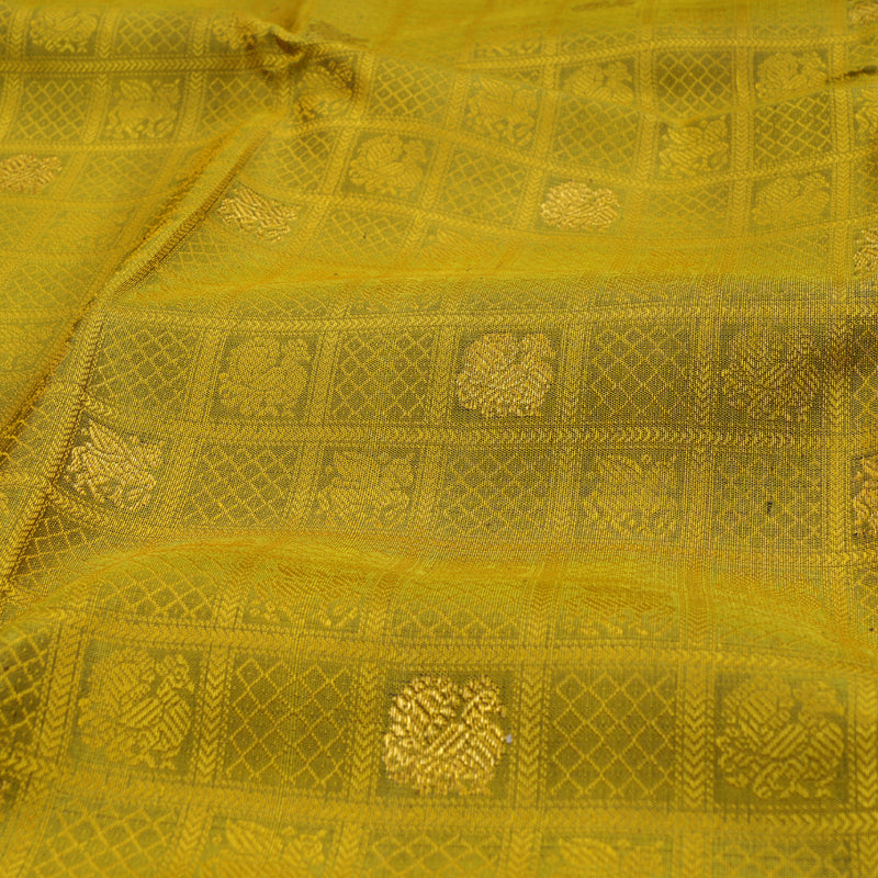 Hayagrivas Sampangi Yellow Kanjivaram Silk Saree with Purple Border - BBD715H7-1