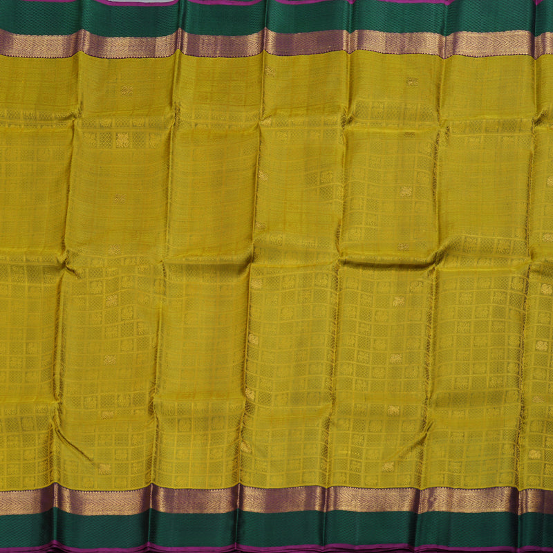 Hayagrivas Sampangi Yellow Kanjivaram Silk Saree with Purple Border - BBD715H7-1