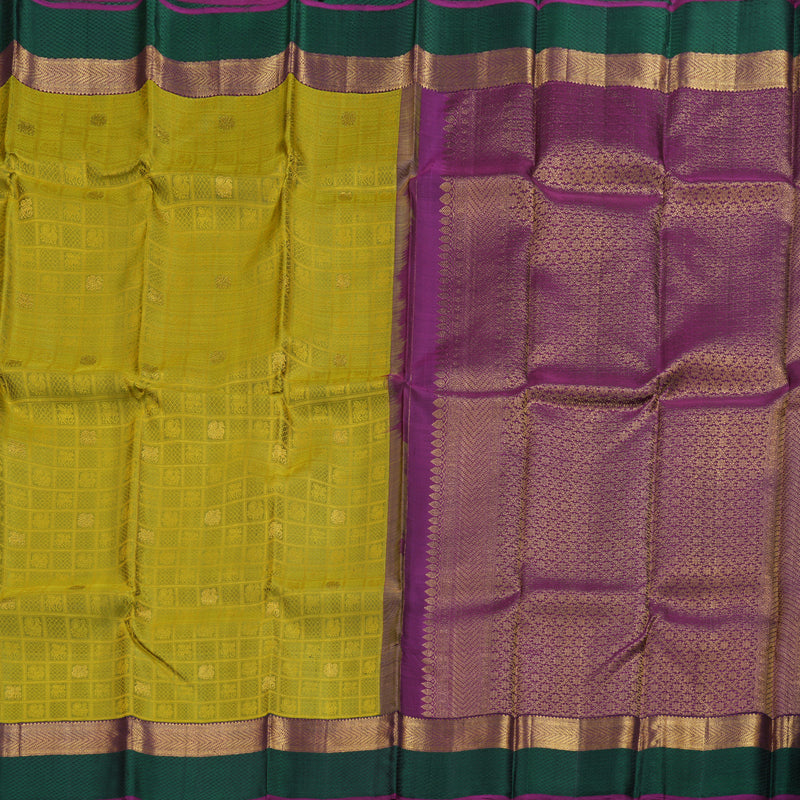 Hayagrivas Sampangi Yellow Kanjivaram Silk Saree with Purple Border - BBD715H7-1