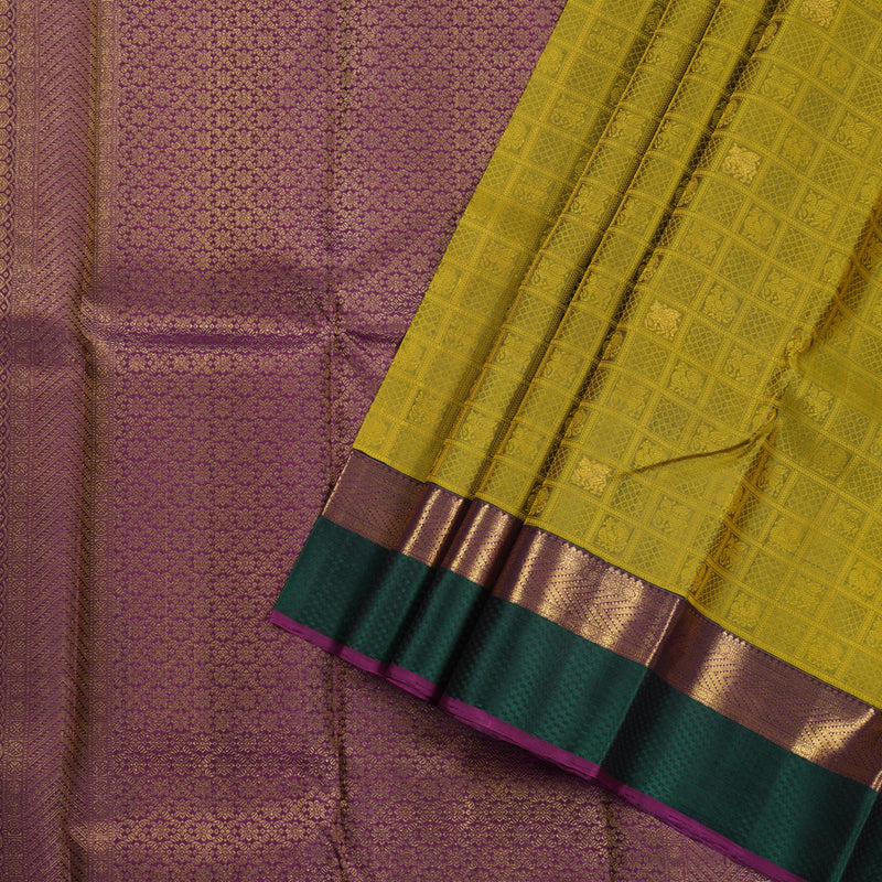 Hayagrivas Sampangi Yellow Kanjivaram Silk Saree with Purple Border - BBD715H7-1