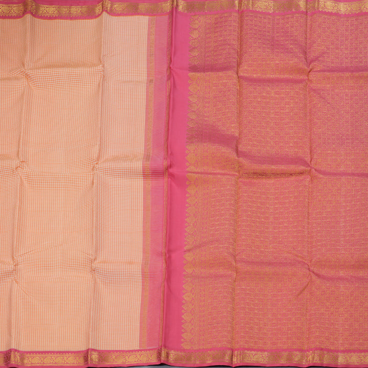 Hayagrivas Mild Orange and Beige Kanjivaram Silk Saree with Hot Pink Border BBD715H9-1