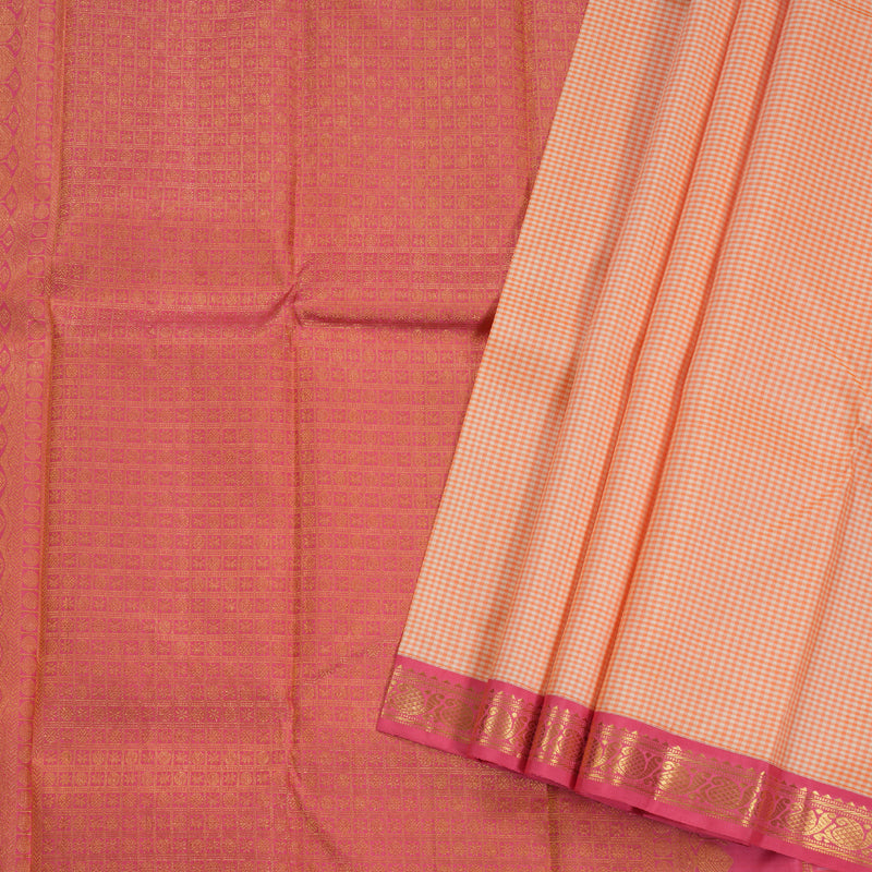 Hayagrivas Mild Orange and Beige Kanjivaram Silk Saree with Hot Pink Border BBD715H9-1