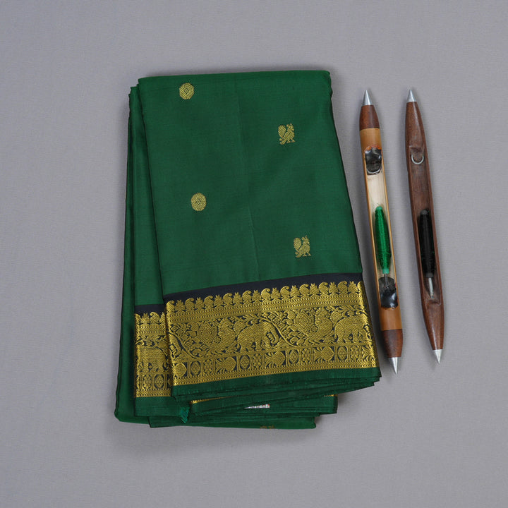 Hayagrivas Bottle Green Kanjivaram Silk Saree with Black Border BBD718H1-1