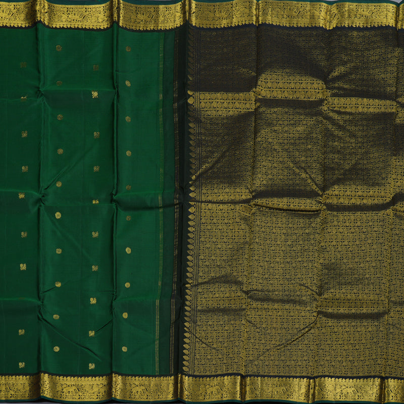 Hayagrivas Bottle Green Kanjivaram Silk Saree with Black Border BBD718H1-1