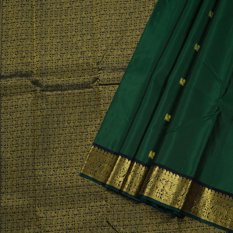 Hayagrivas Bottle Green Kanjivaram Silk Saree with Black Border BBD718H1-1