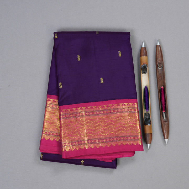 Hayagrivas Blue Kanjivaram Silk Saree with Pink Border BBD718H2-1