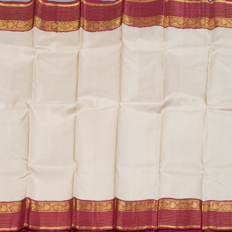 Hayagrivas  Beige Handloom Kanjivaram Silk Saree with Maroon Border BBD718H3-1