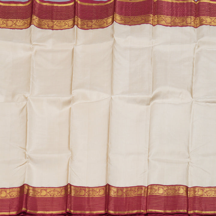 Hayagrivas  Beige Handloom Kanjivaram Silk Saree with Maroon Border BBD718H3-1