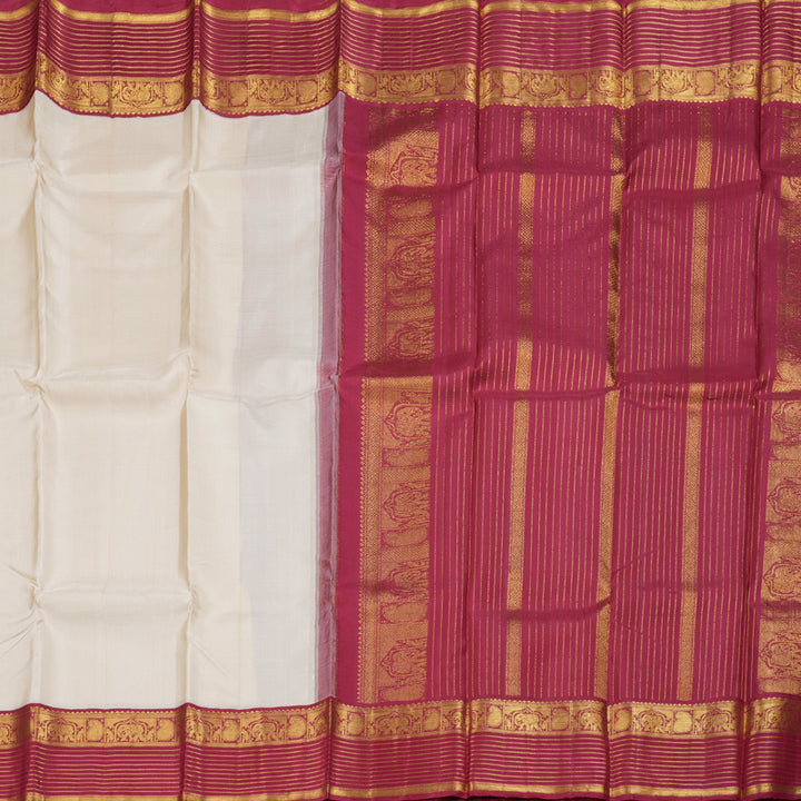 Hayagrivas  Beige Handloom Kanjivaram Silk Saree with Maroon Border BBD718H3-1