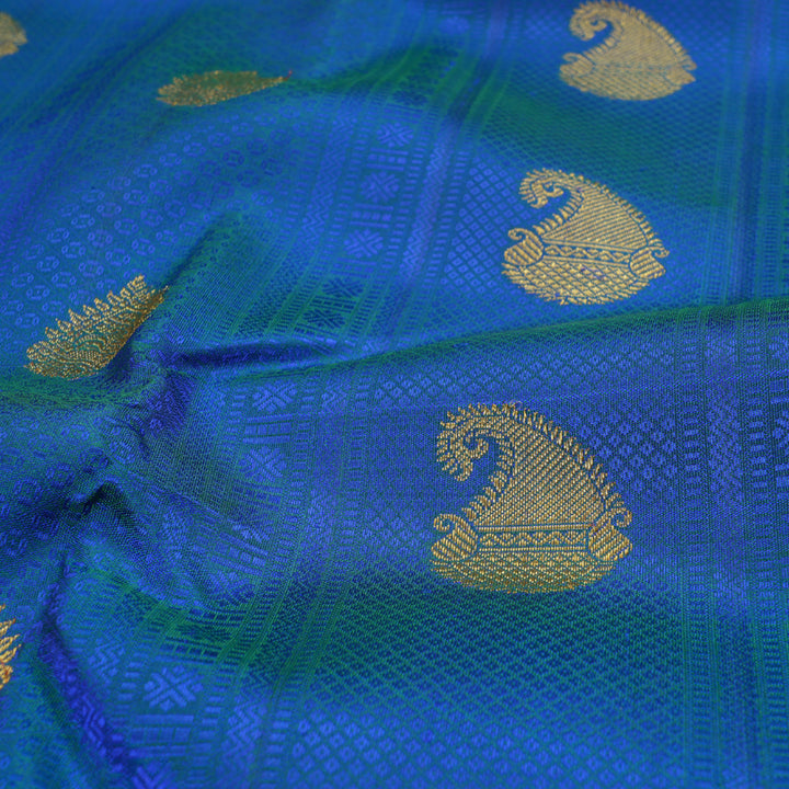 Hayagrivas Peacock Blue Kanjivaram Silk Saree with Peacock Blue Border- BBD719H1-1