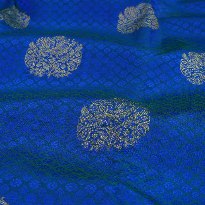 Hayagrivas Peacock Blue,Blue Thread Embossed Kanjivaram Silk Saree with Peacock Blue Border BBD719H2-1