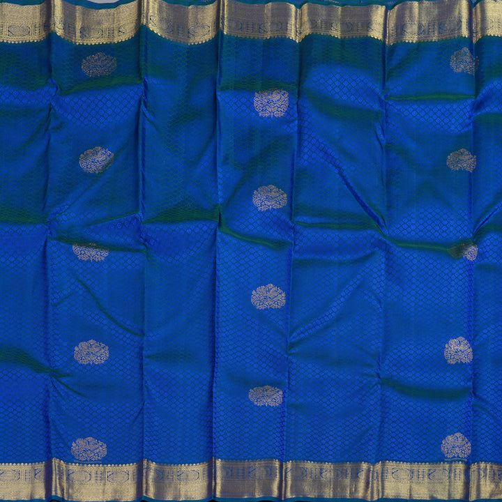 Hayagrivas Peacock Blue,Blue Thread Embossed Kanjivaram Silk Saree with Peacock Blue Border BBD719H2-1