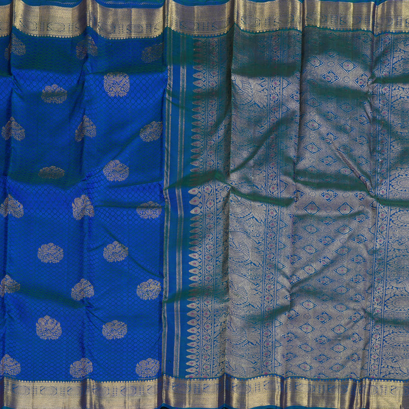 Hayagrivas Peacock Blue,Blue Thread Embossed Kanjivaram Silk Saree with Peacock Blue Border BBD719H2-1